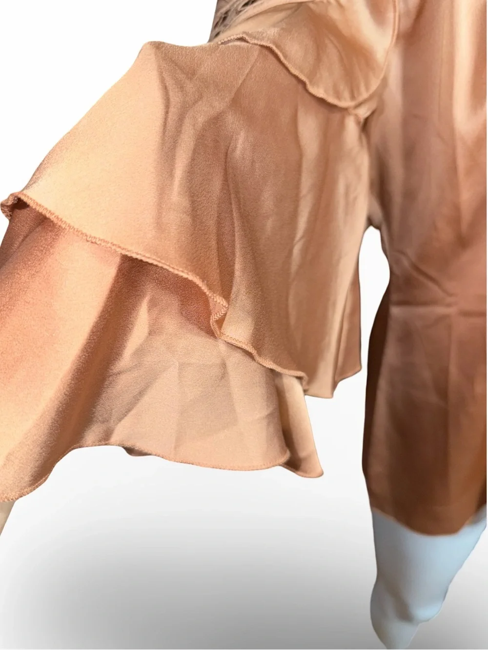 Boston Proper Champagne Satin Cold Shoulder Tiered Sleeve Blouse - Size 2